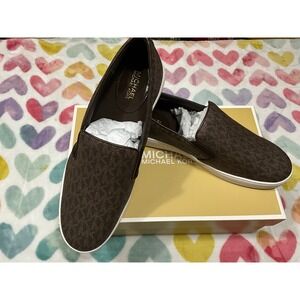 MICHAEL KORS Womens Monogram Slip On Sneaker brown size 8.5m